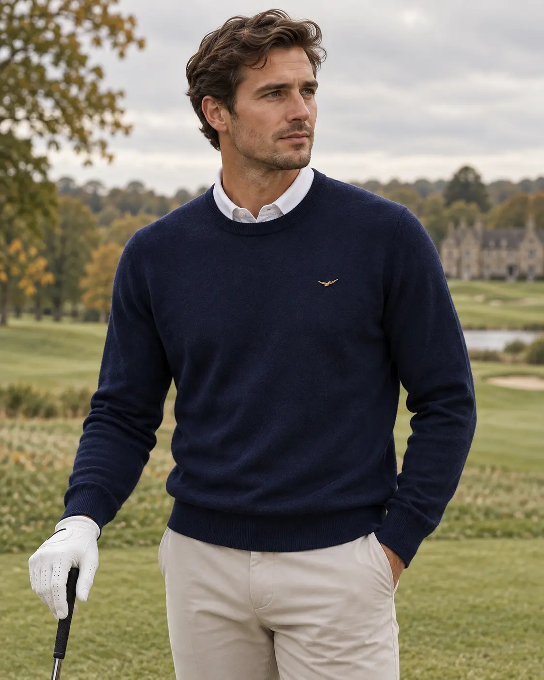 The Condor Cashmere Crewneck worn on the course